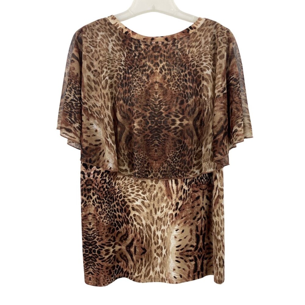 Susan Lawrence Women Blouse XL Brown Animal Print Sheer Overlay Shirt - Picture 4 of 8